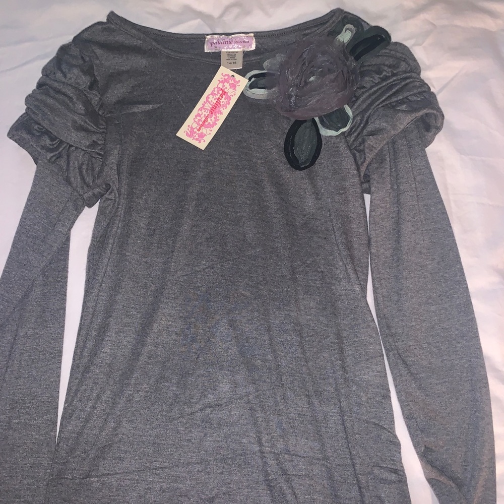 Girls Gray Pauline Collection Tunic Dress w Flower